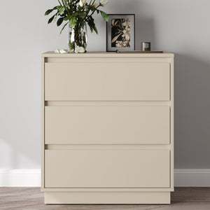 English Elm Large Three Drawer Dresser Beige MDF Chest with Handleless Pull System for Bedroom T6051P605280