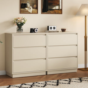 English Elm Large Three Drawer Dresser Beige MDF Chest with Handleless Pull System for Bedroom T6051P605280
