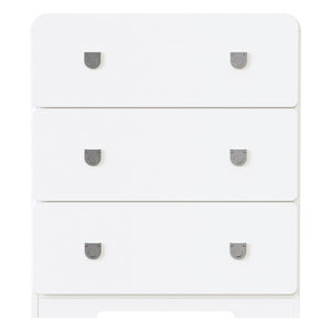 English Elm White Three Drawer Nightstand Modern MDF Bedside Storage with Silver U Handles T6051P606375