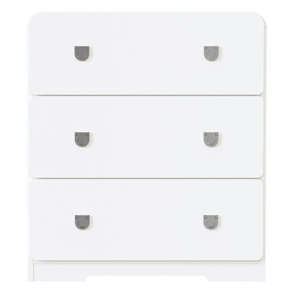 English Elm White Three Drawer Nightstand Modern MDF Bedside Storage with Silver U Handles T6051P606375