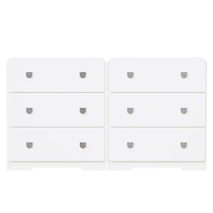 English Elm White Three Drawer Nightstand Modern MDF Bedside Storage with Silver U Handles T6051P606375