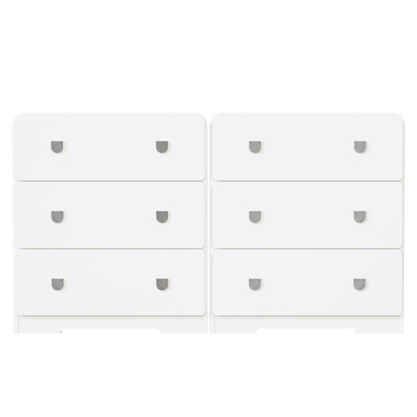 English Elm White Three Drawer Nightstand Modern MDF Bedside Storage with Silver U Handles T6051P606375