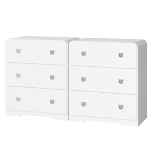 English Elm White Three Drawer Nightstand Modern MDF Bedside Storage with Silver U Handles T6051P606375