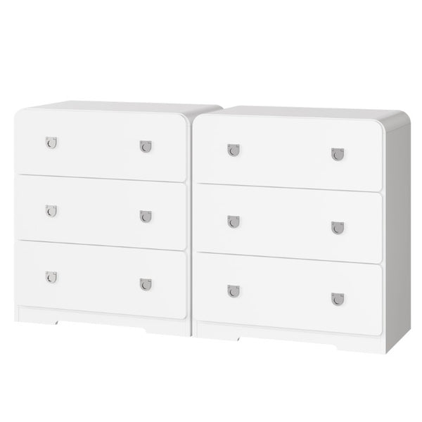 English Elm White Three Drawer Nightstand Modern MDF Bedside Storage with Silver U Handles T6051P606375