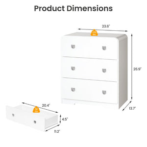 English Elm White Three Drawer Nightstand Modern MDF Bedside Storage with Silver U Handles T6051P606375