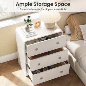 English Elm White Three Drawer Nightstand Modern MDF Bedside Storage with Silver U Handles T6051P606375