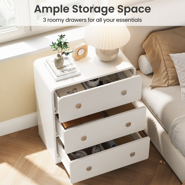 English Elm White Three Drawer Nightstand Modern MDF Bedside Storage with Silver U Handles T6051P606375