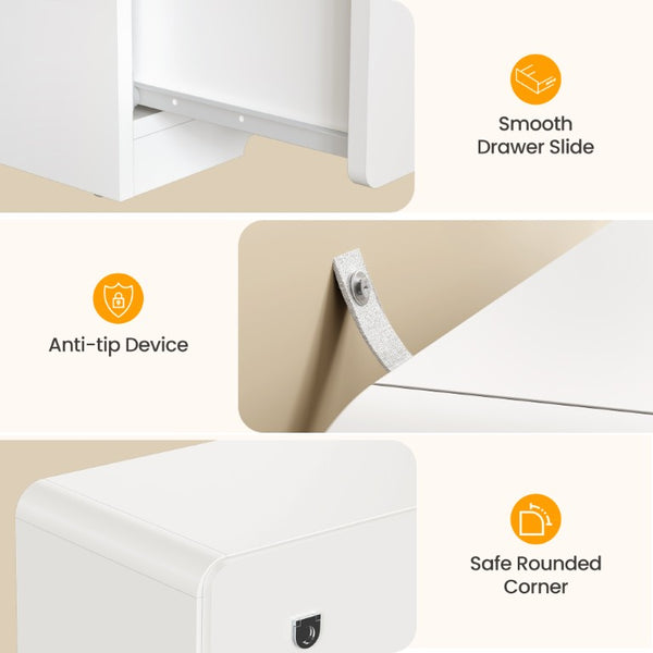 English Elm White Three Drawer Nightstand Modern MDF Bedside Storage with Silver U Handles T6051P606375
