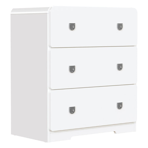 English Elm White Three Drawer Nightstand Modern MDF Bedside Storage with Silver U Handles T6051P606375