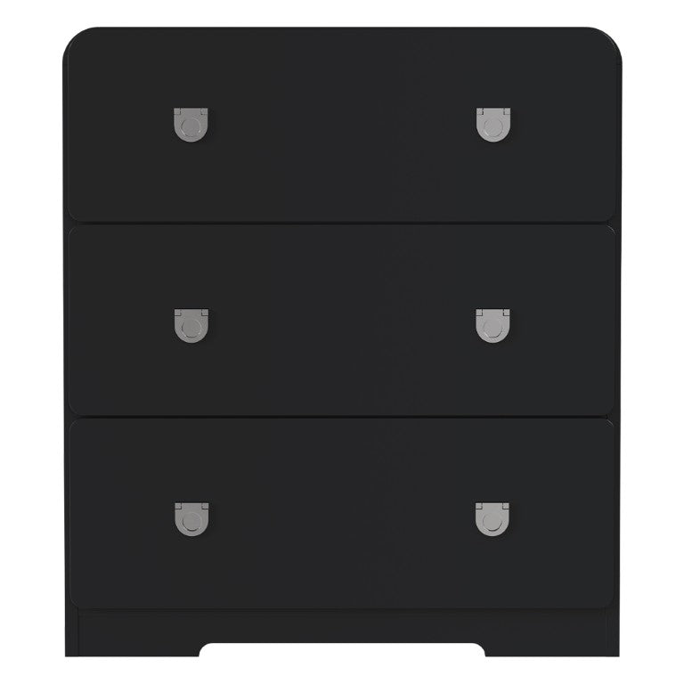 English Elm Black Matte Three Drawer Nightstand with Silver U Pulls for Modern Bedroom Storage T6051P606408