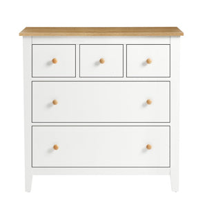 English Elm Large Five Drawer Nightstand White Wood Two Tone Bedside with Natural Knobs for Bedroom T6051P606451
