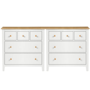 English Elm Large Five Drawer Nightstand White Wood Two Tone Bedside with Natural Knobs for Bedroom T6051P606451