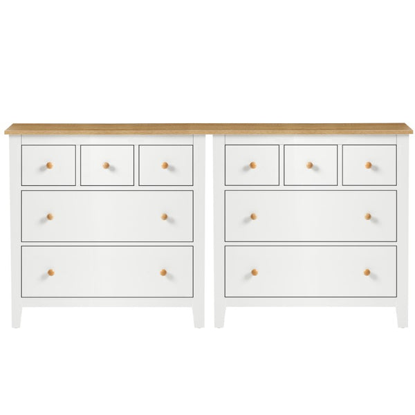 English Elm Large Five Drawer Nightstand White Wood Two Tone Bedside with Natural Knobs for Bedroom T6051P606451