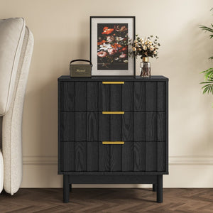 English Elm 3 Drawer Chest with Rounded Edges Smooth Glides Waterproof Top for Bedroom Storage Black T6051P606463