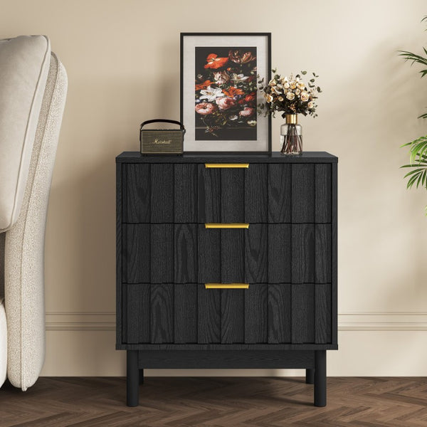English Elm 3 Drawer Chest with Rounded Edges Smooth Glides Waterproof Top for Bedroom Storage Black T6051P606463