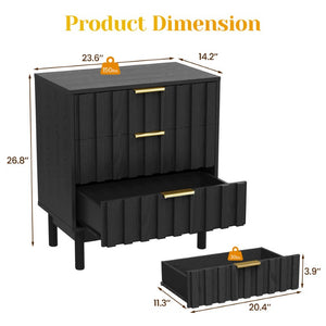 English Elm 3 Drawer Chest with Rounded Edges Smooth Glides Waterproof Top for Bedroom Storage Black T6051P606463