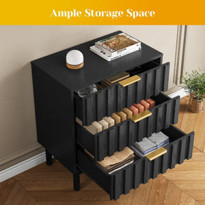English Elm 3 Drawer Chest with Rounded Edges Smooth Glides Waterproof Top for Bedroom Storage Black T6051P606463