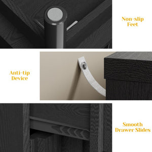 English Elm 3 Drawer Chest with Rounded Edges Smooth Glides Waterproof Top for Bedroom Storage Black T6051P606463