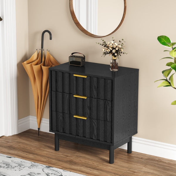 English Elm 3 Drawer Chest with Rounded Edges Smooth Glides Waterproof Top for Bedroom Storage Black T6051P606463