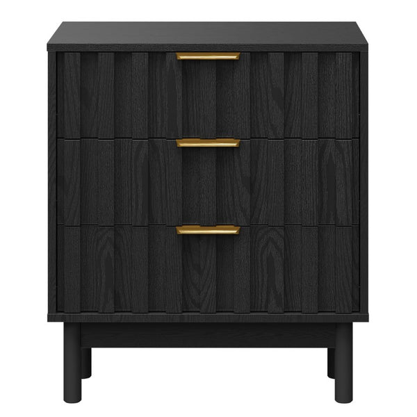 English Elm 3 Drawer Chest with Rounded Edges Smooth Glides Waterproof Top for Bedroom Storage Black T6051P606463