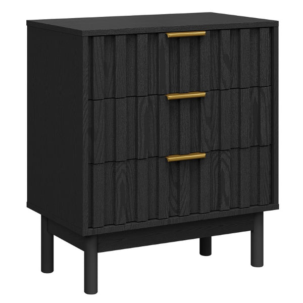 English Elm 3 Drawer Chest with Rounded Edges Smooth Glides Waterproof Top for Bedroom Storage Black T6051P606463