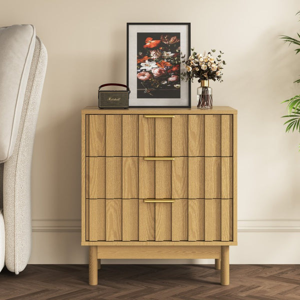 English Elm 3 Drawer Chest with Rounded Edges Smooth Glides Waterproof Top for Bedroom Storage Natural T6051P606481