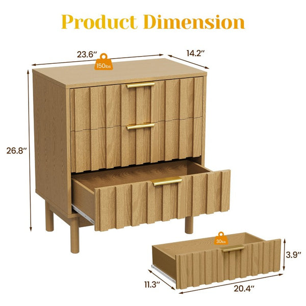 English Elm 3 Drawer Chest with Rounded Edges Smooth Glides Waterproof Top for Bedroom Storage Natural T6051P606481
