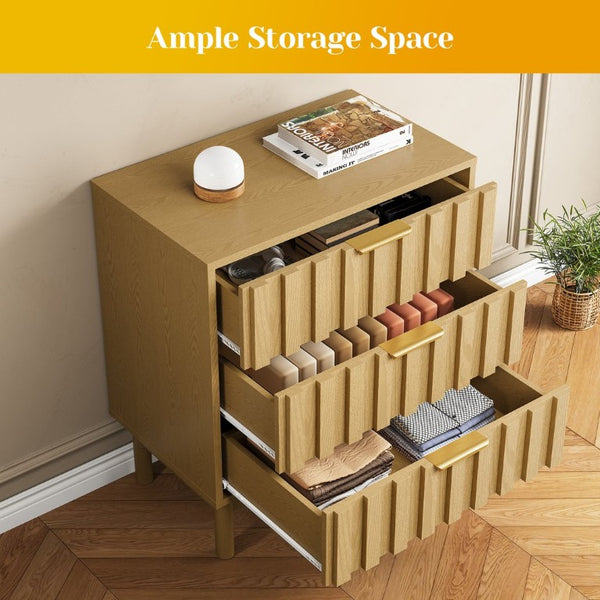 English Elm 3 Drawer Chest with Rounded Edges Smooth Glides Waterproof Top for Bedroom Storage Natural T6051P606481