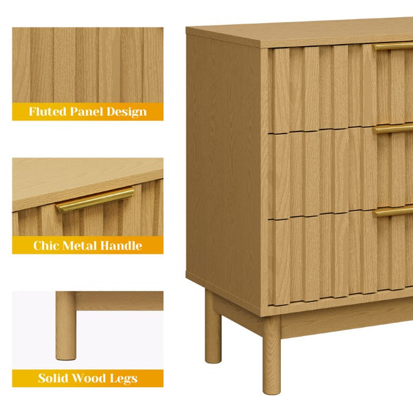 English Elm 3 Drawer Chest with Rounded Edges Smooth Glides Waterproof Top for Bedroom Storage Natural T6051P606481