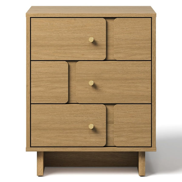 English Elm Professional 3-Drawer Nightstand Oak Finish MDF Build Bedroom or Home Office Storage T6051P608239
