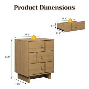 English Elm Professional 3-Drawer Nightstand Oak Finish MDF Build Bedroom or Home Office Storage T6051P608239