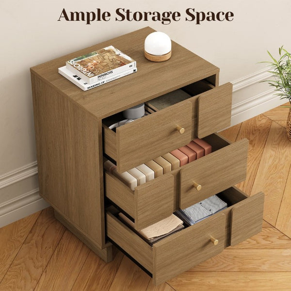 English Elm Professional 3-Drawer Nightstand Oak Finish MDF Build Bedroom or Home Office Storage T6051P608239