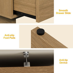 English Elm Professional 3-Drawer Nightstand Oak Finish MDF Build Bedroom or Home Office Storage T6051P608239