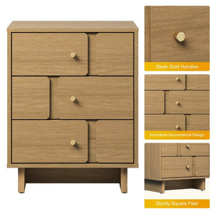 English Elm Professional 3-Drawer Nightstand Oak Finish MDF Build Bedroom or Home Office Storage T6051P608239