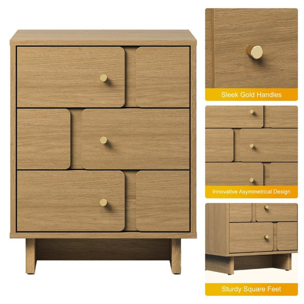 English Elm Professional 3-Drawer Nightstand Oak Finish MDF Build Bedroom or Home Office Storage T6051P608239