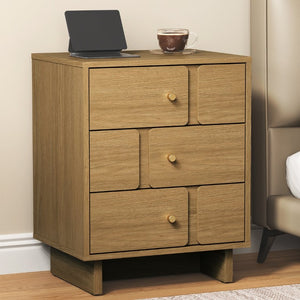 English Elm Professional 3-Drawer Nightstand Oak Finish MDF Build Bedroom or Home Office Storage T6051P608239