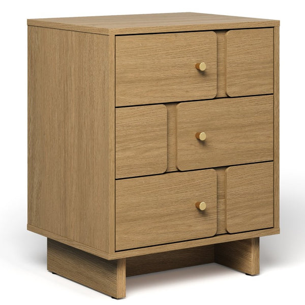 English Elm Professional 3-Drawer Nightstand Oak Finish MDF Build Bedroom or Home Office Storage T6051P608239