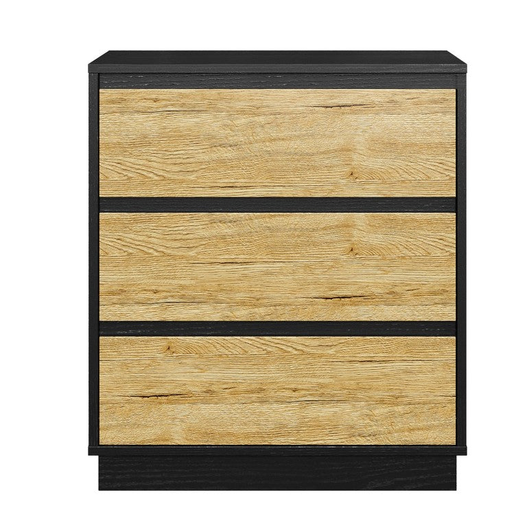 English Elm Large Modern Nightstand Three Drawer Hidden Pull Bedside Table in Black Wood Tone T6051P608719