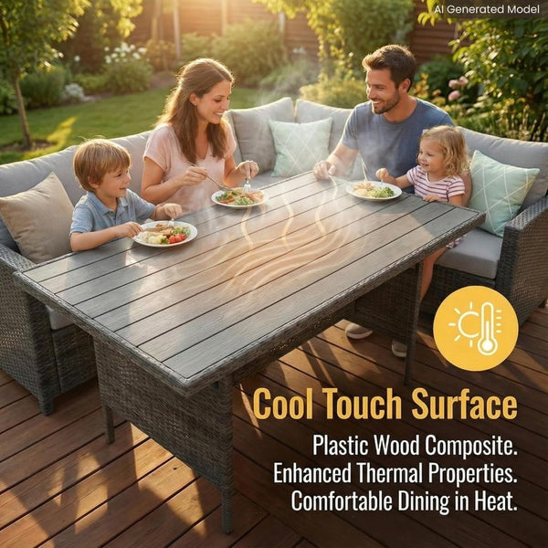 English Elm 7 Piece Outdoor Wicker Sectional with Ottomans Ergonomic High Back Patio Sofa Set T6051S00002