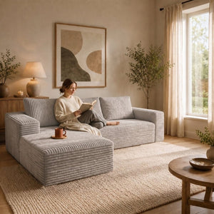 English Elm 94.5-Inch Corduroy Sectional Sofa with Chaise Cloud Sponge Fill for Modern Living Rooms Grey Left Side Lounge Chair T6117P512272