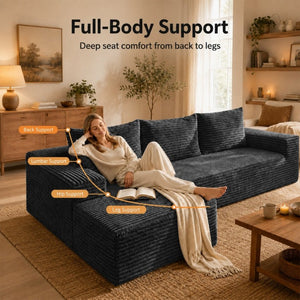 English Elm 94.5-Inch Corduroy Sectional Sofa with Chaise Cloud Sponge Fill for Modern Living Rooms Dark Gray Left Side Lounge Chair T6117P512278