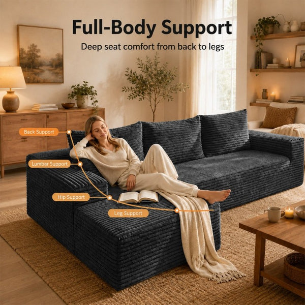 English Elm 94.5-Inch Corduroy Sectional Sofa with Chaise Cloud Sponge Fill for Modern Living Rooms Dark Gray Left Side Lounge Chair T6117P512278