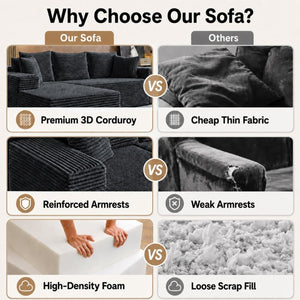 English Elm 94.5-Inch Corduroy Sectional Sofa with Chaise Cloud Sponge Fill for Modern Living Rooms Dark Gray Left Side Lounge Chair T6117P512278