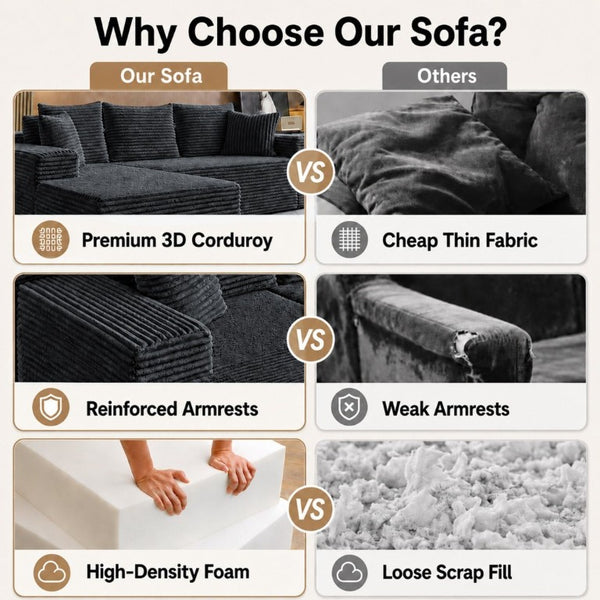 English Elm 94.5-Inch Corduroy Sectional Sofa with Chaise Cloud Sponge Fill for Modern Living Rooms Dark Gray Left Side Lounge Chair T6117P512278