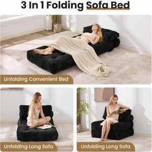 English Elm Folding Corduroy Convertible Chair Bed Modern Lounge for Dorm Studio or Bedroom T6117P517389