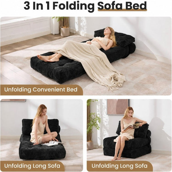 English Elm Folding Corduroy Convertible Chair Bed Modern Lounge for Dorm Studio or Bedroom T6117P517389