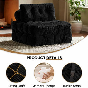 English Elm Folding Corduroy Convertible Chair Bed Modern Lounge for Dorm Studio or Bedroom T6117P517389