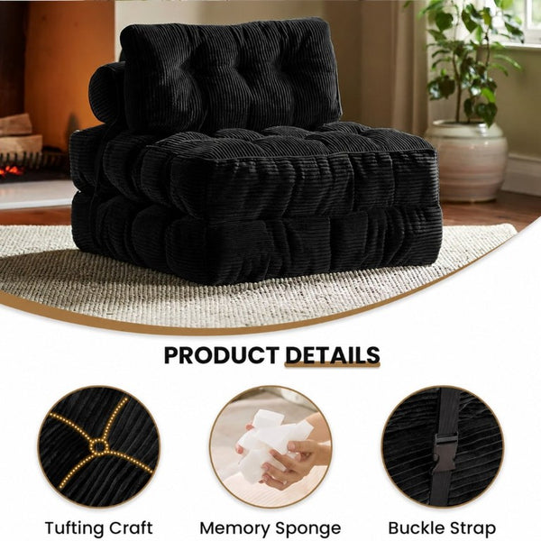 English Elm Folding Corduroy Convertible Chair Bed Modern Lounge for Dorm Studio or Bedroom T6117P517389