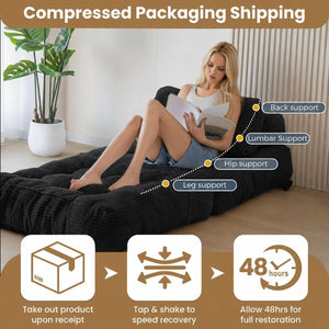English Elm Folding Corduroy Convertible Chair Bed Modern Lounge for Dorm Studio or Bedroom T6117P517389