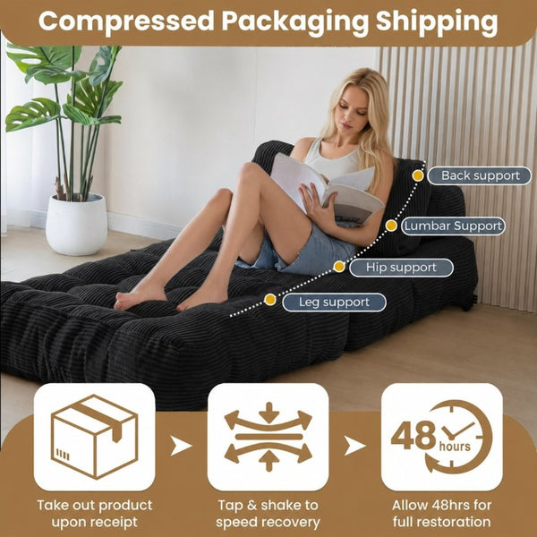 English Elm Folding Corduroy Convertible Chair Bed Modern Lounge for Dorm Studio or Bedroom T6117P517389